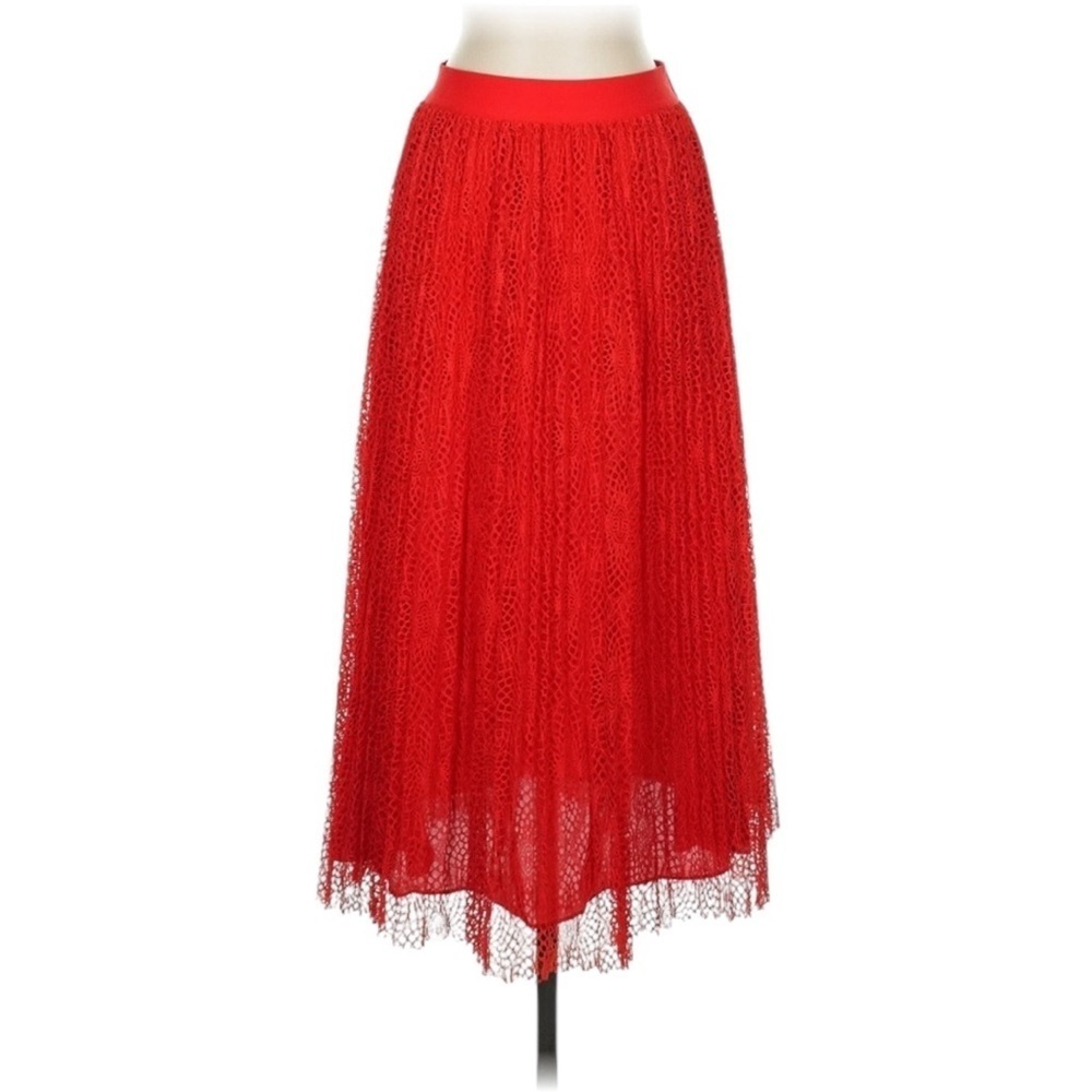 Aritzia Little Moon Red Floral Lace Pleated Midi Skirt Size